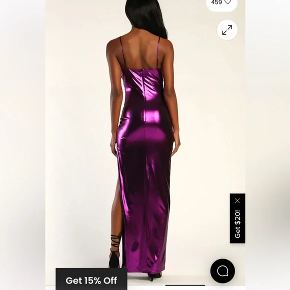 Glow For Me Purple Metallic Cowl Neck Maxi Dress - Picture 3 of 5